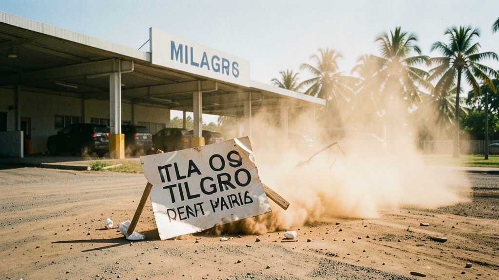 Letrero cae por viento fuerte cerca del terminal terrestre de Milagro