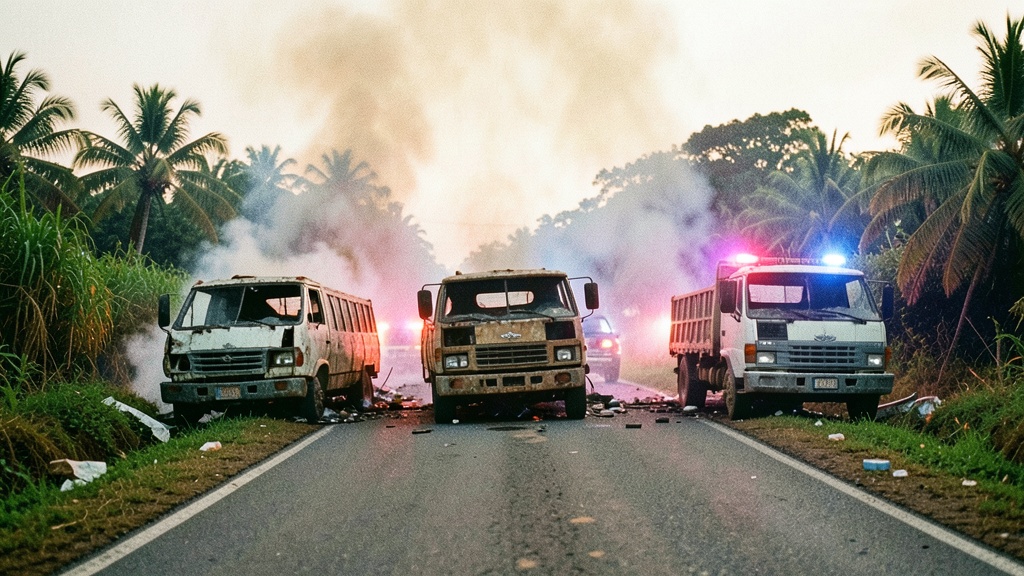 Choque de tres camiones en la T de Milagro deja carbonizado a conductor de Latacunga