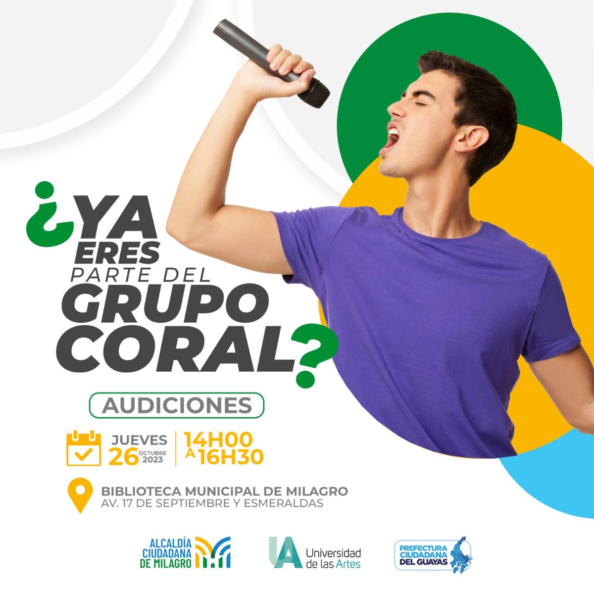 Prefectura del Guayas abre audiciones para el coro de las Escuelas de Artes en Milagro